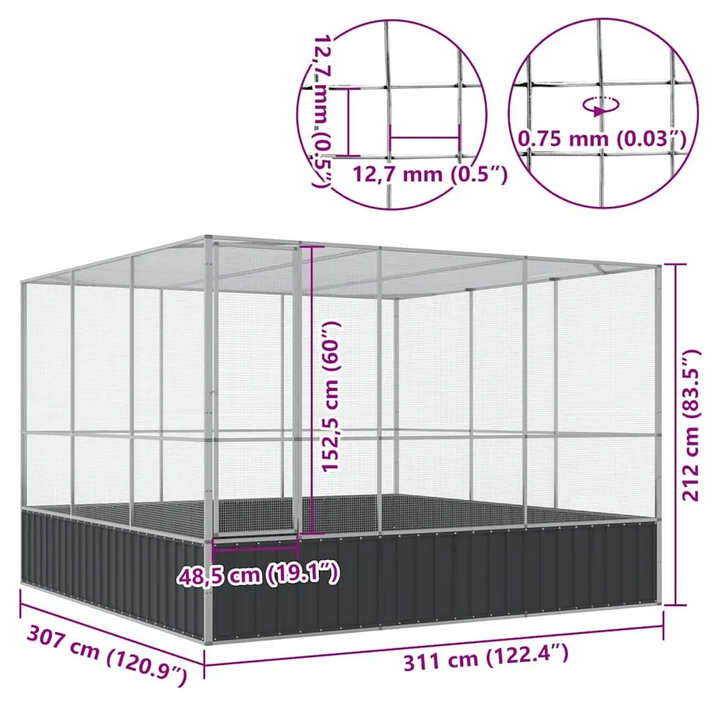 Bird Cage Aviary Outdoor Large Steel Mesh 311x307x212cm Galvanised Silver