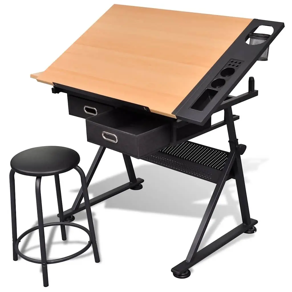 Art Drafting Table Tiltable Tabletop Adjustable Height Drawing Workspace with
