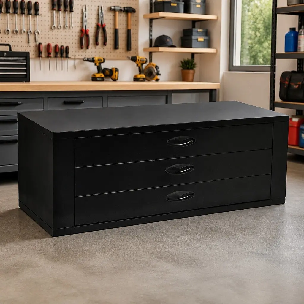 Metal Tool Chest 3 Drawer Storage Box Black