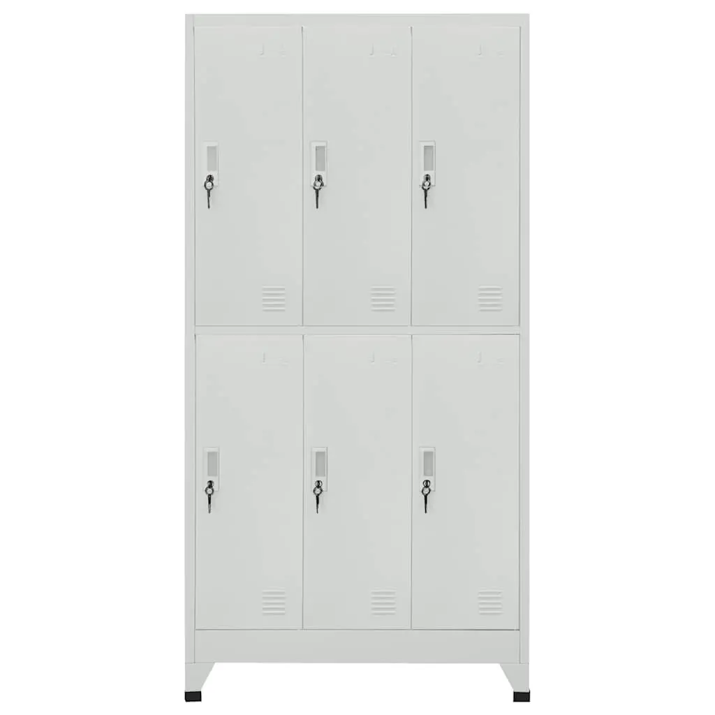 Locker Cabinet 6 Compartments Steel Storage Office Gym Changing Room Grey 90W x 45D x 180H cm