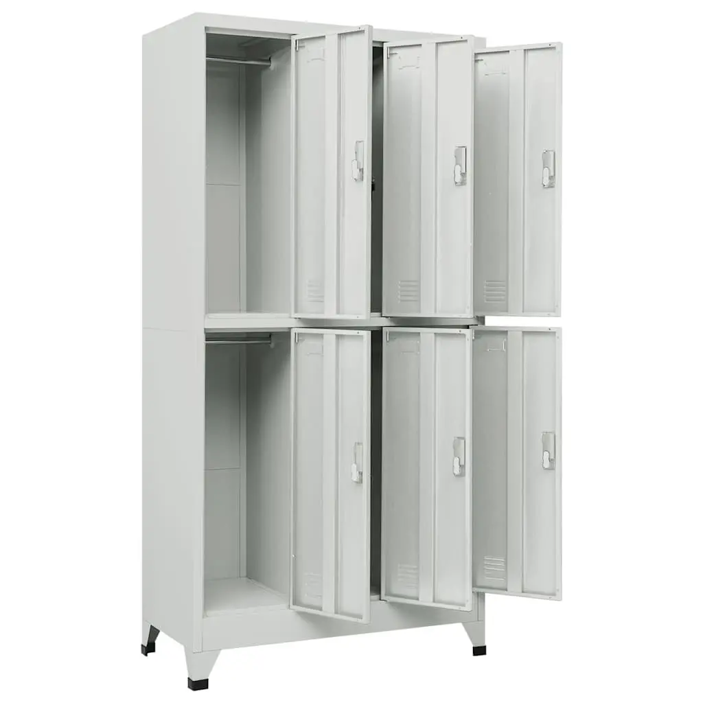 Locker Cabinet 6 Compartments Steel Storage Office Gym Changing Room Grey 90W x 45D x 180H cm