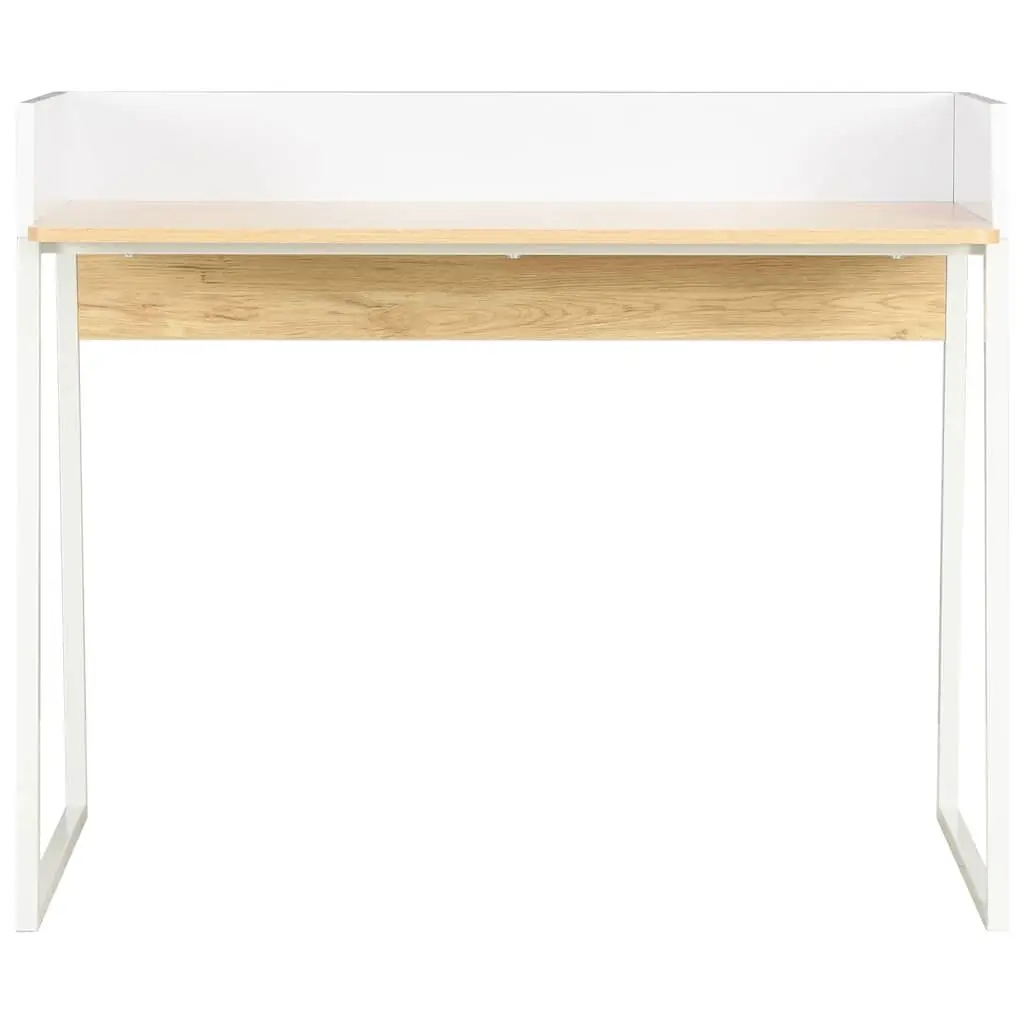 Office Desk White Oak Study Workstation Writing Table Compact Workspace
