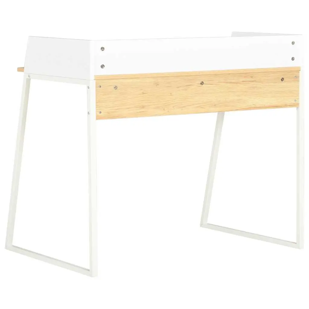 Office Desk White Oak Study Workstation Writing Table Compact Workspace