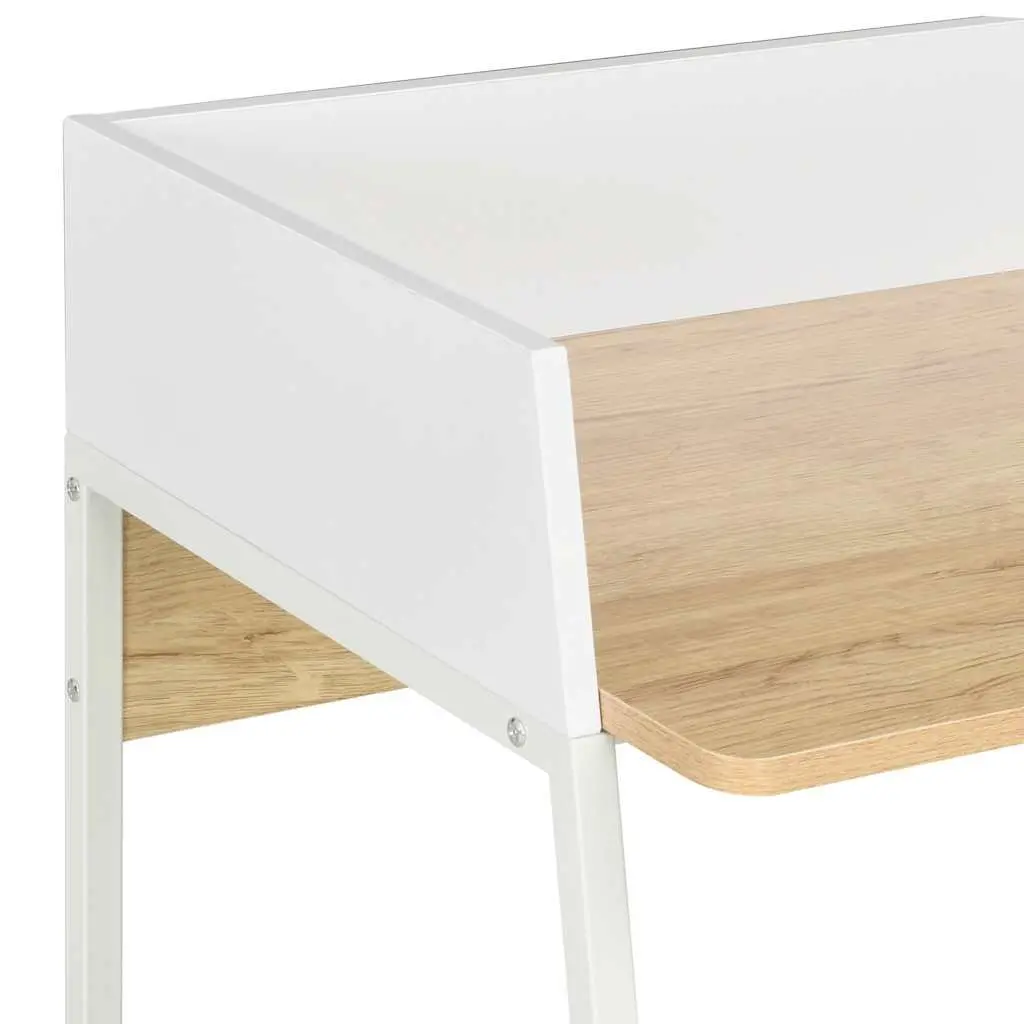 Office Desk White Oak Study Workstation Writing Table Compact Workspace