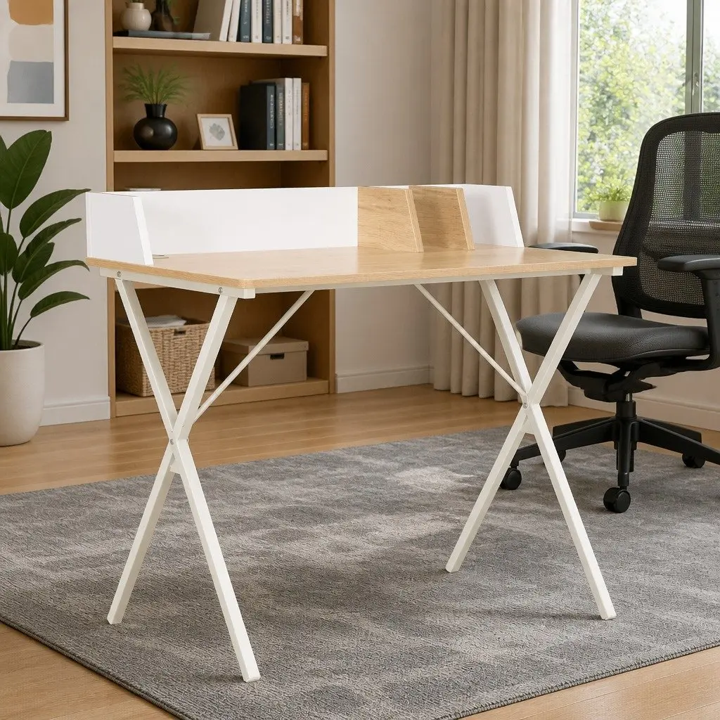 Office Desk Study Workstation 80 x 50 x 84 cm White Natural Wood
