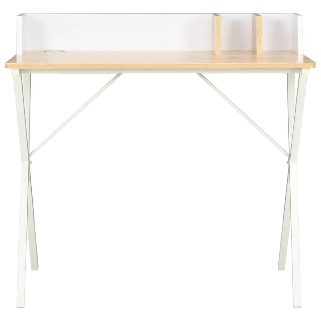 Office Desk Study Workstation 80 x 50 x 84 cm White Natural Wood