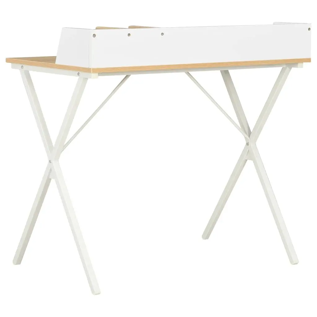 Office Desk Study Workstation 80 x 50 x 84 cm White Natural Wood