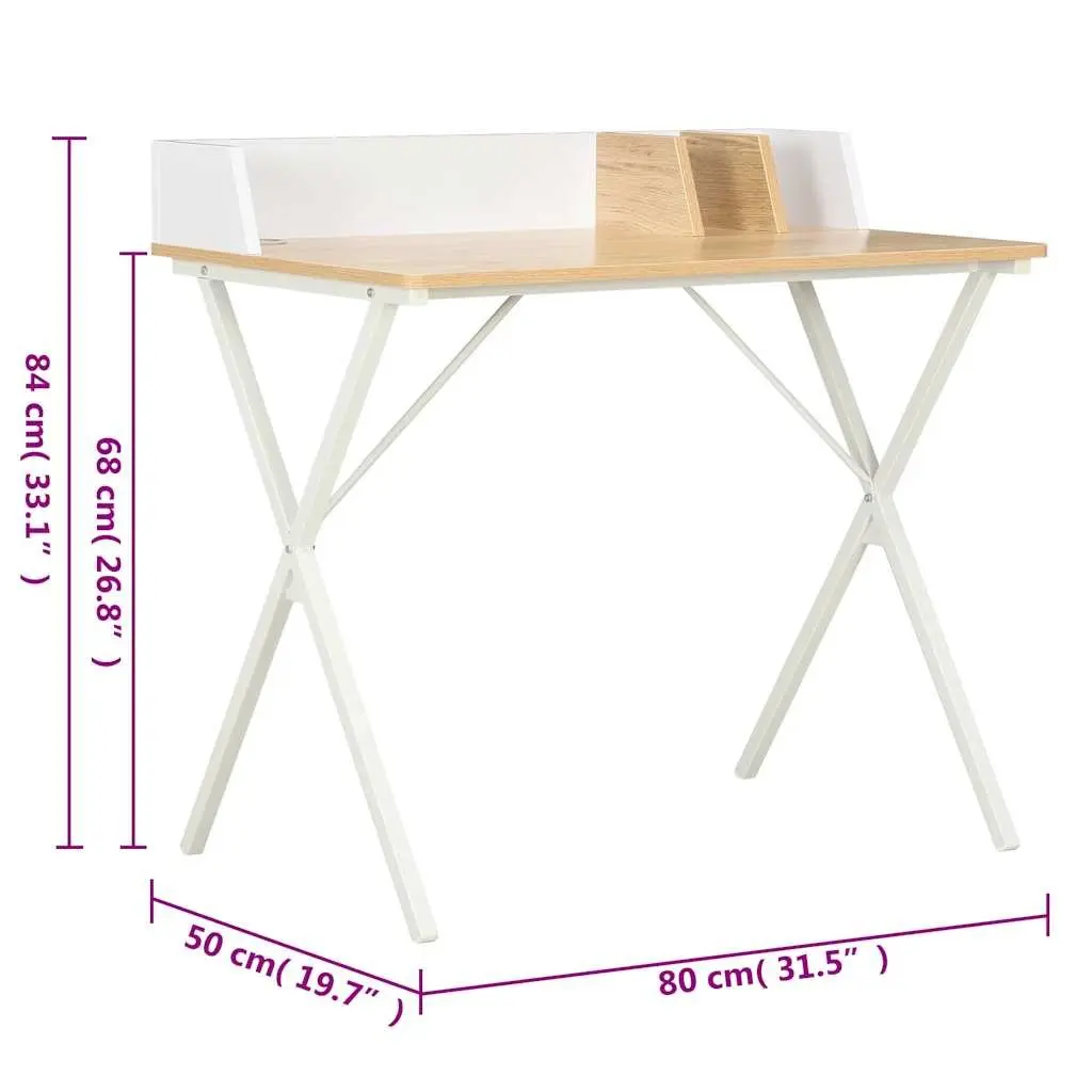 Office Desk Study Workstation 80 x 50 x 84 cm White Natural Wood