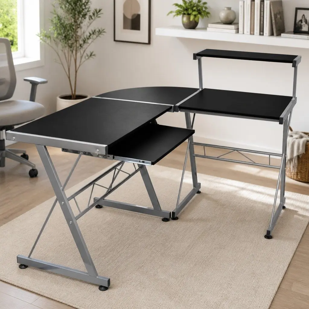 L-Shaped Desk with Sliding Keyboard Tray