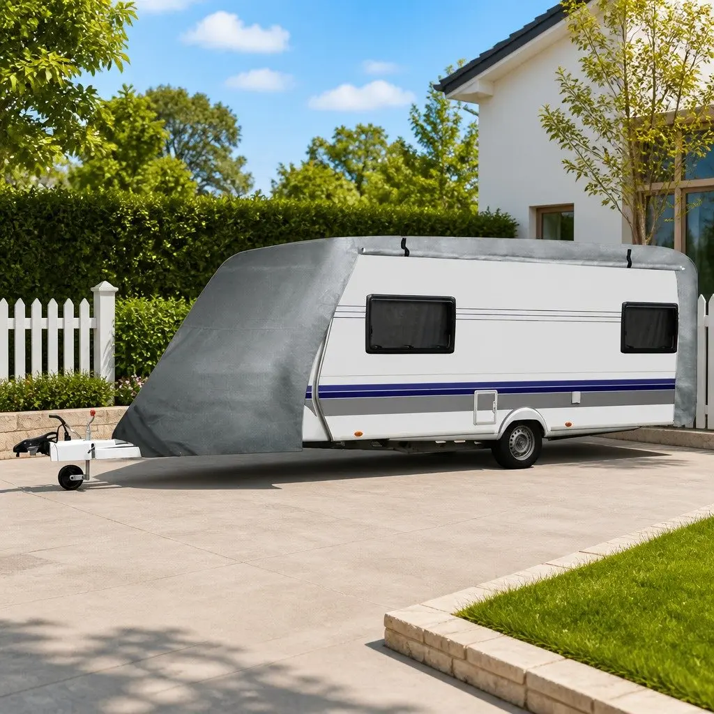 Caravan Cover M Grey Waterproof Breathable UV Resistant Storage Protection