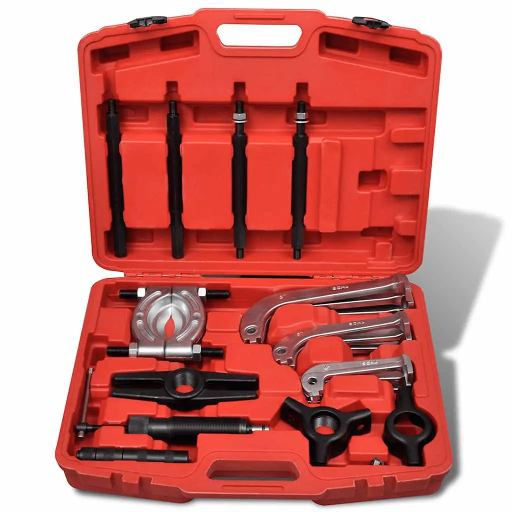 25 Piece Hydraulic Puller Tool Set for Bearing Separation and Installation in Grey