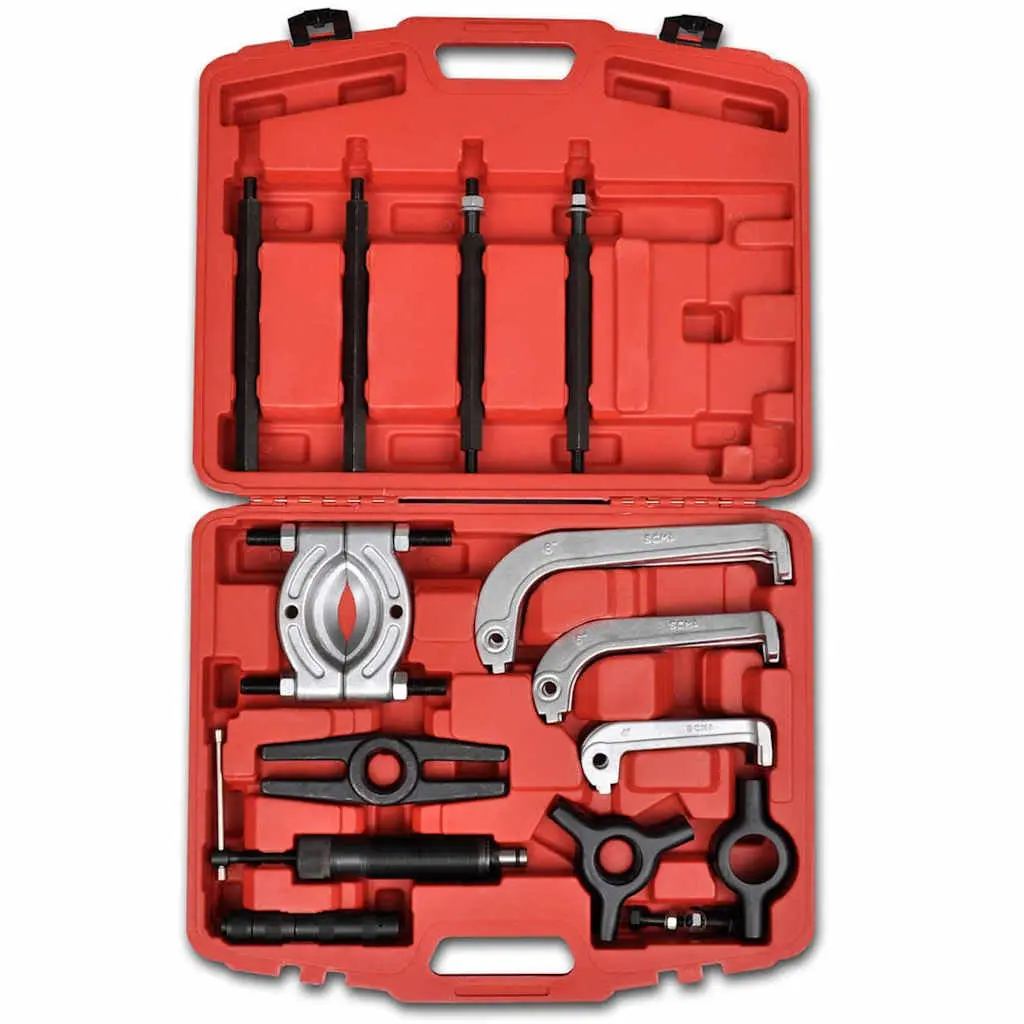 25 Piece Hydraulic Puller Tool Set for Bearing Separation and Installation in Grey