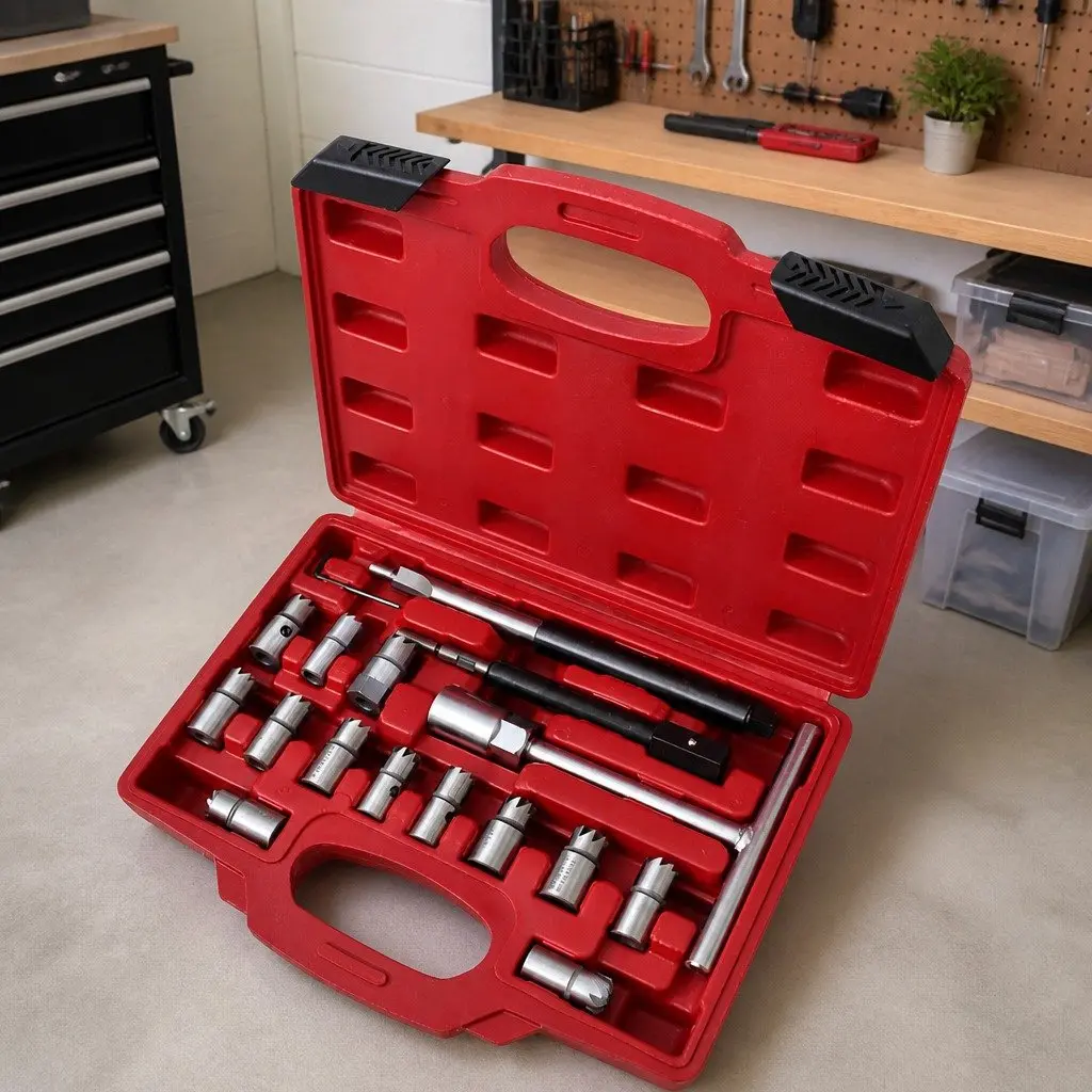 17 Piece Diesel Injector Seat Cutter Set Hand Tool Kit for Cleaning and Repair Multicolour