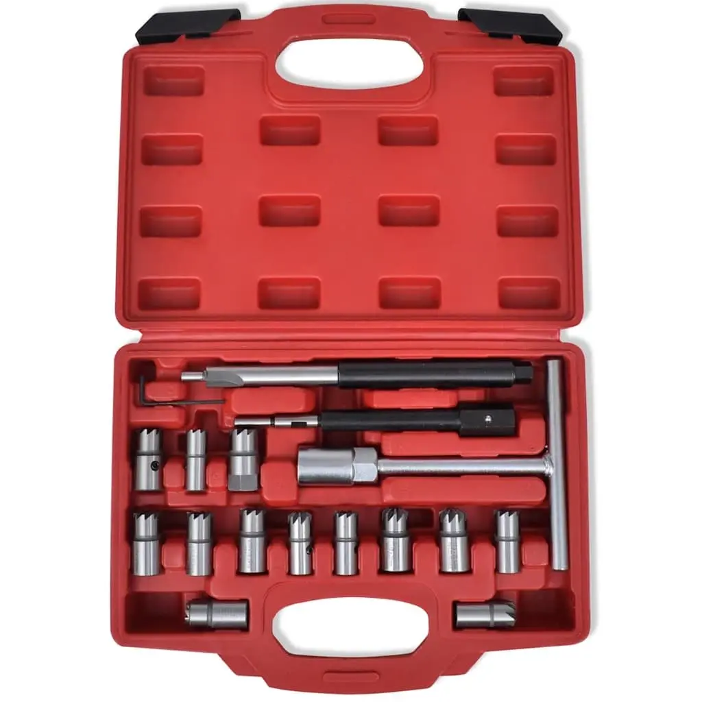 17 Piece Diesel Injector Seat Cutter Set Hand Tool Kit for Cleaning and Repair Multicolour