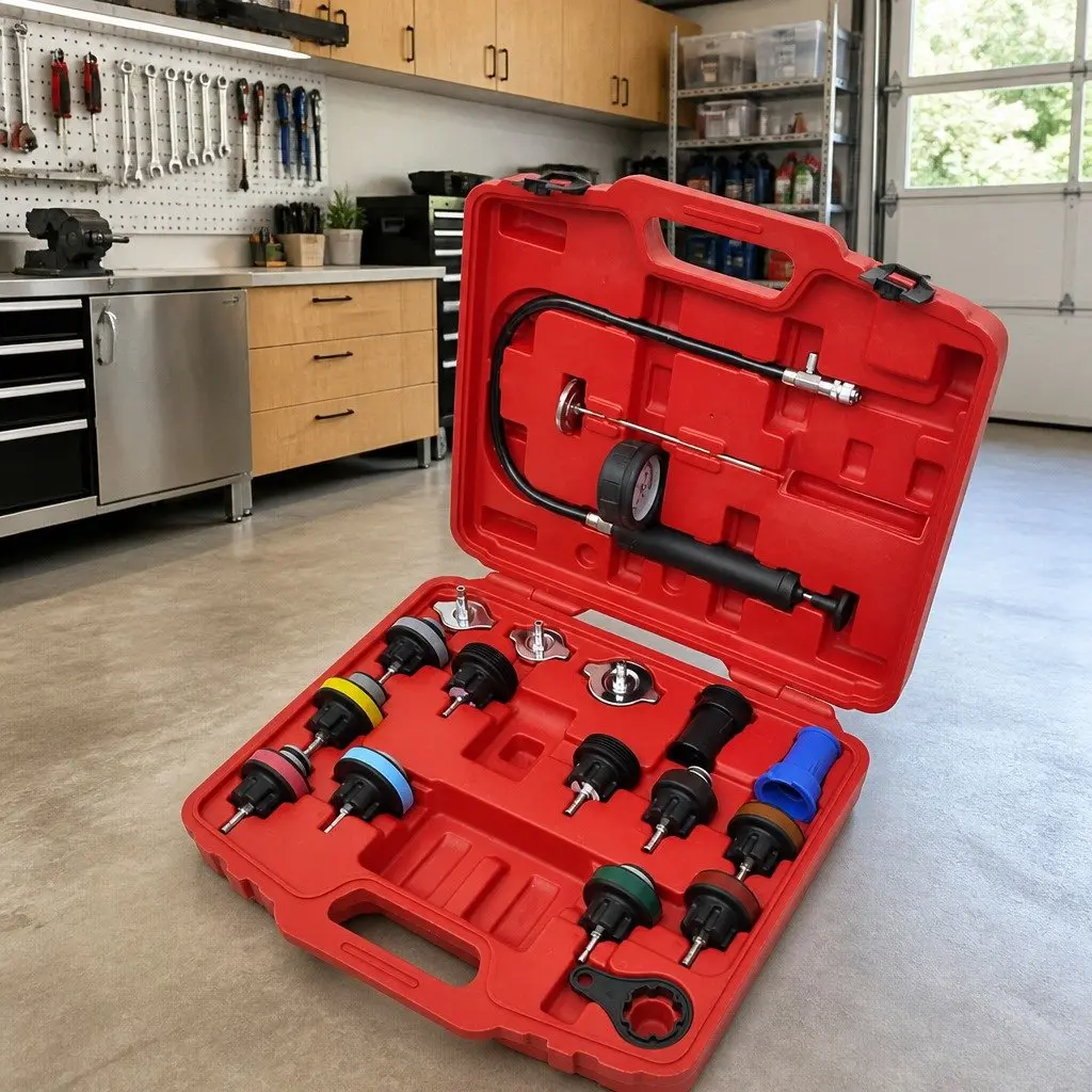 Radiator Pressure Tester Kit Cooling System Leak Detection Tool 18 Piece Multicolour