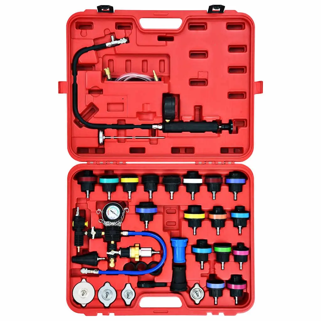 Cooling System Pressure Tester Kit 28 Piece Radiator Cap Adapter Hand Tool Set Silver