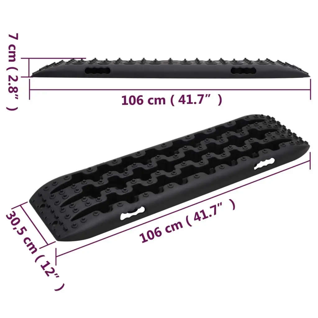 Traction Boards Off-Road Recovery Track 106 x 30.5 cm Black Nylon Anti-Slip Teeth 2 Piece