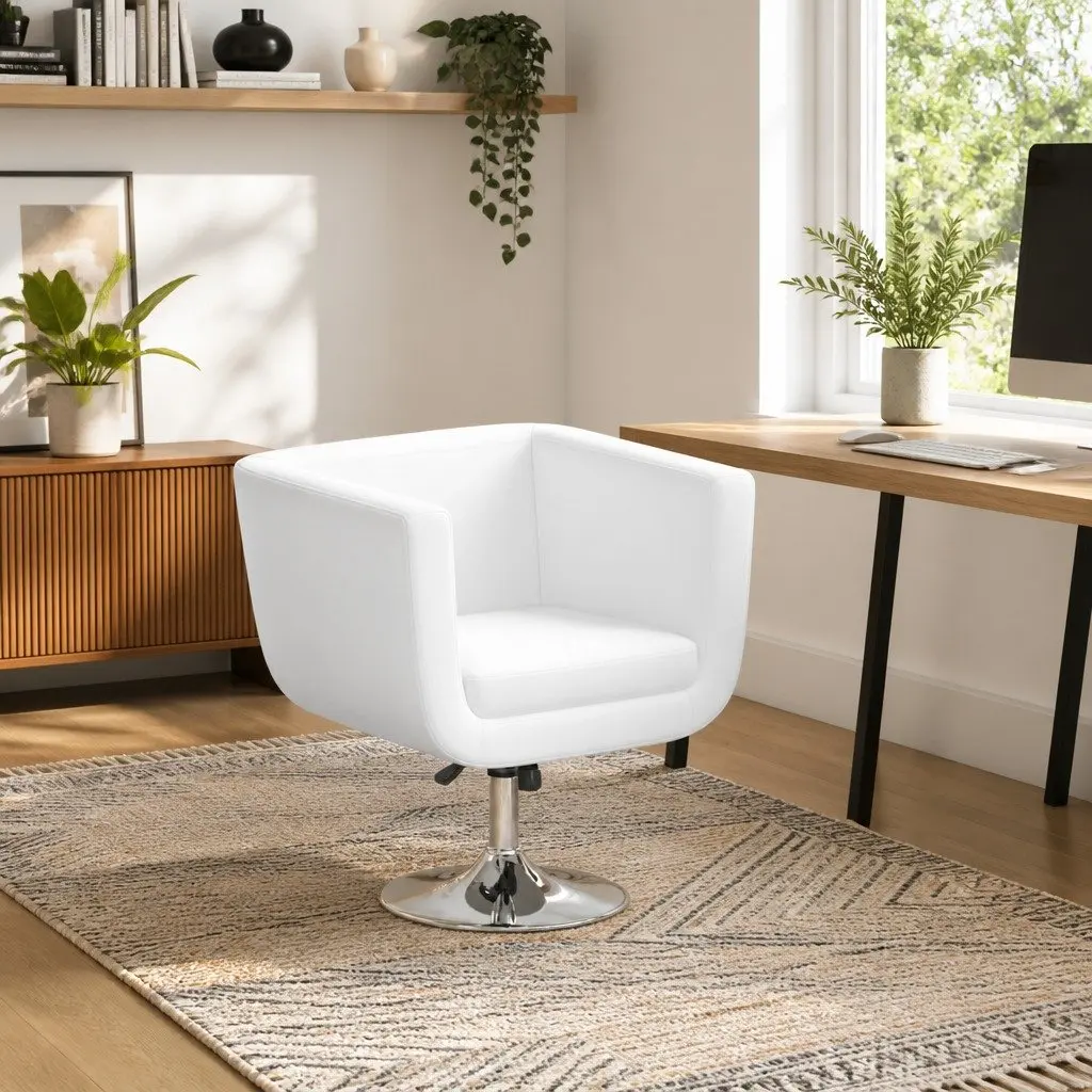 Swivel Bar Stool with Padded Seat White Adjustable Height Armchair