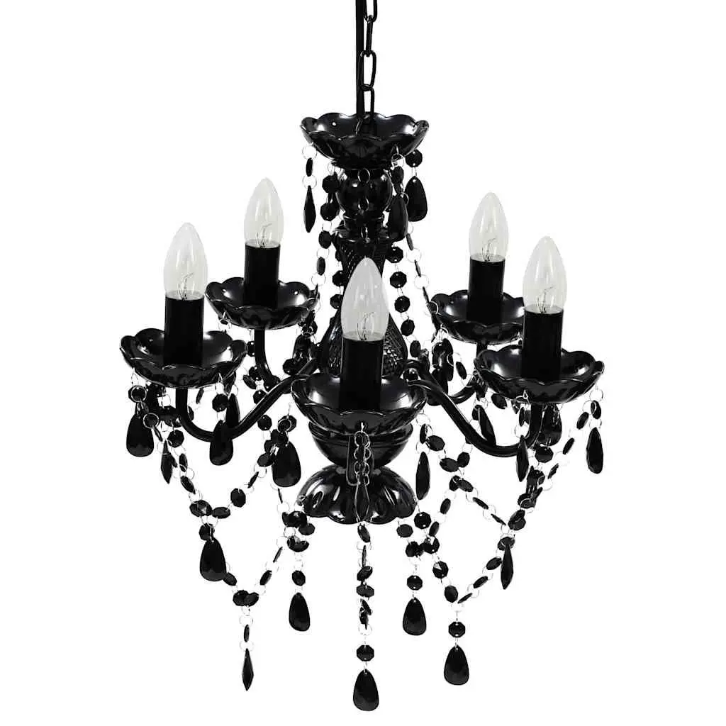 Chandelier Black Crystal Ceiling Light Fixture 5 Bulb for Living Room Bedroom Dining