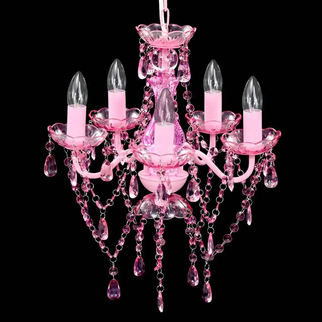 Ceiling Light Chandelier 5 Bulbs Pink Decorative Fixture for Living Room Bedroom Dining