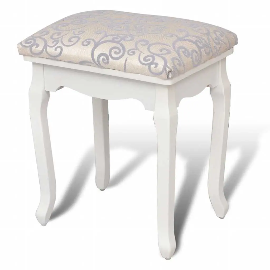 Dressing Stool Vintage Design Curved Legs Padded Seat Bedroom Furniture White