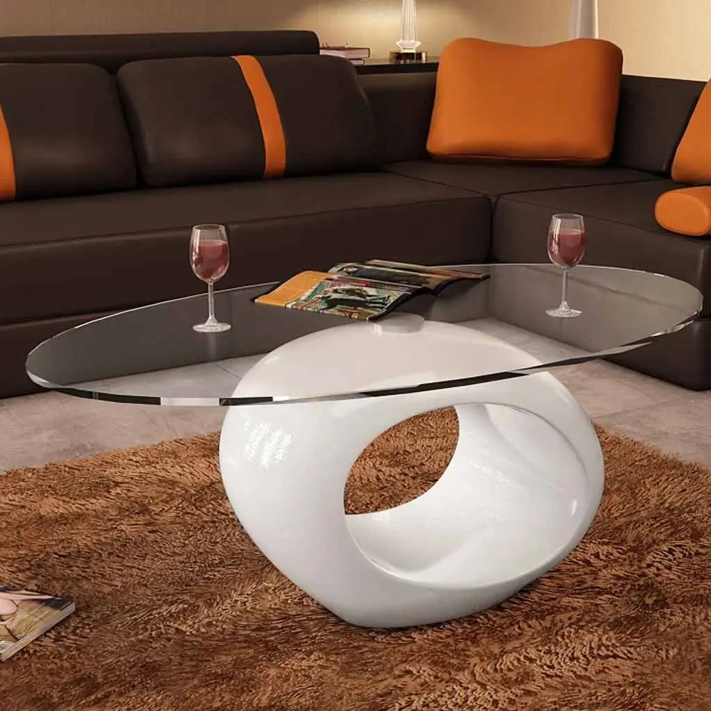 Oval Coffee Table with High-Gloss White Base