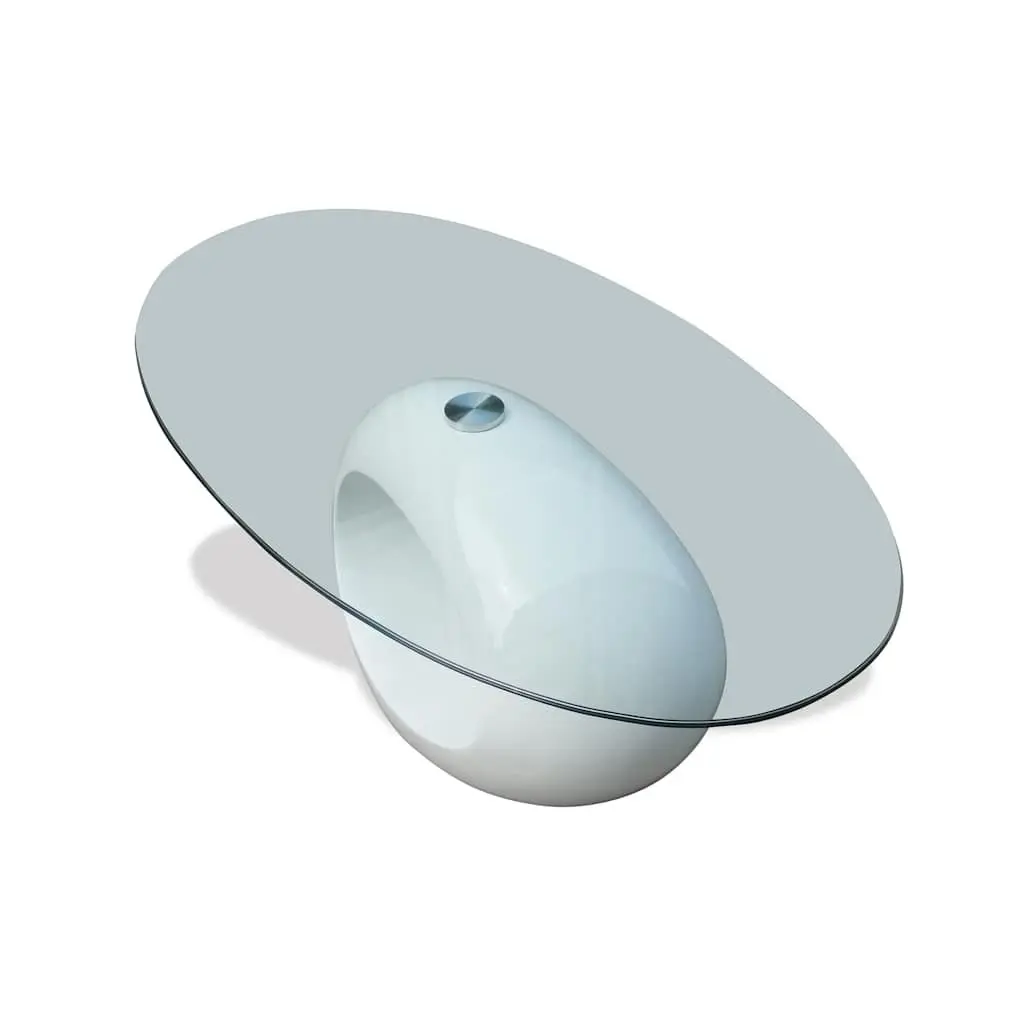 Oval Coffee Table with High-Gloss White Base