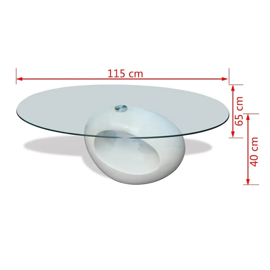 Oval Coffee Table with High-Gloss White Base