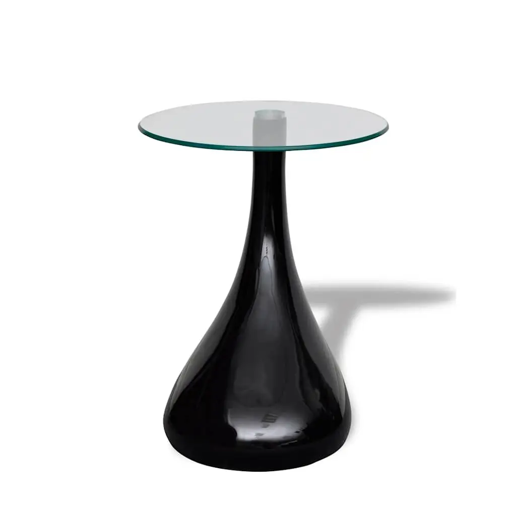 Coffee Table Round Glass Top High Gloss Black Water Drop Base Living Room