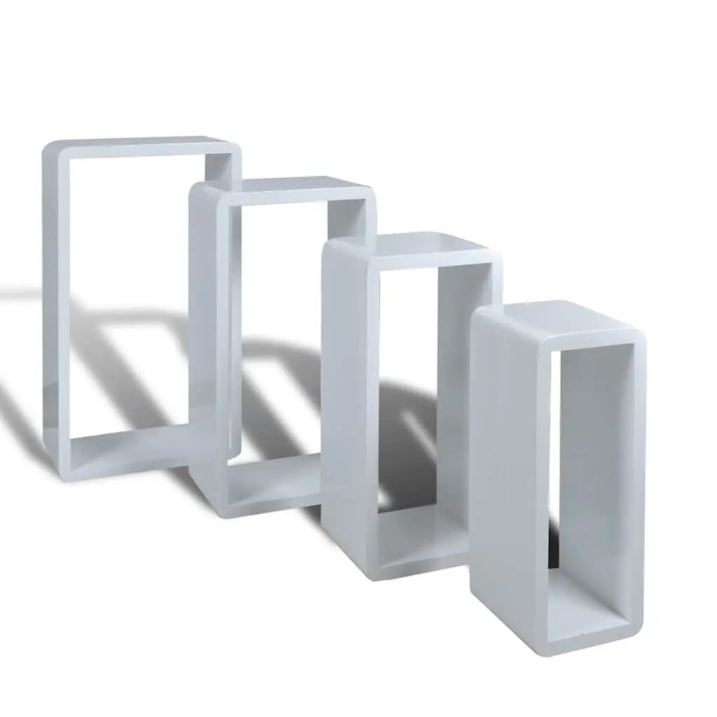 Wall Shelf Set of 4 Cuboid White Display Storage Shelves Floating Mounted