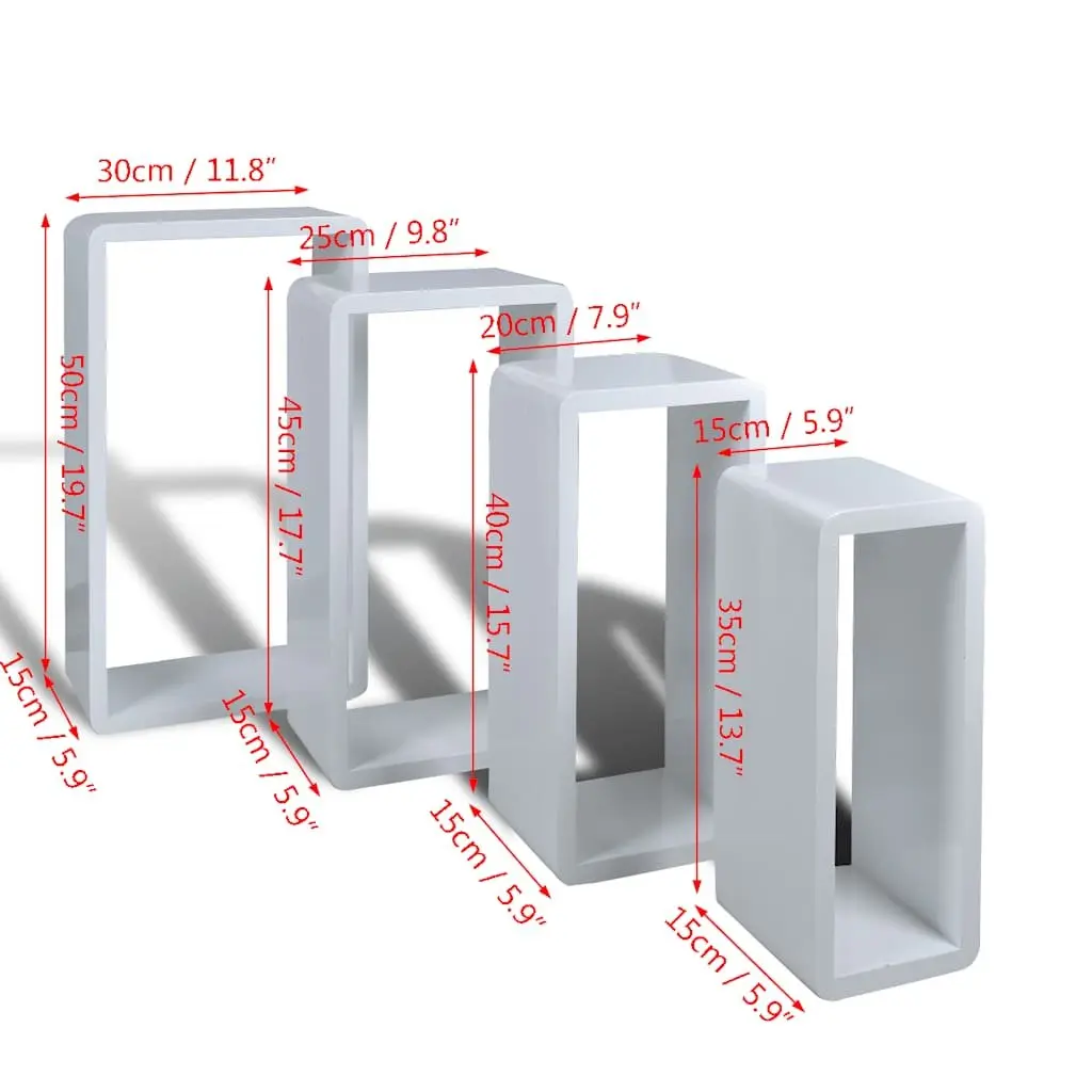 Wall Shelf Set of 4 Cuboid White Display Storage Shelves Floating Mounted