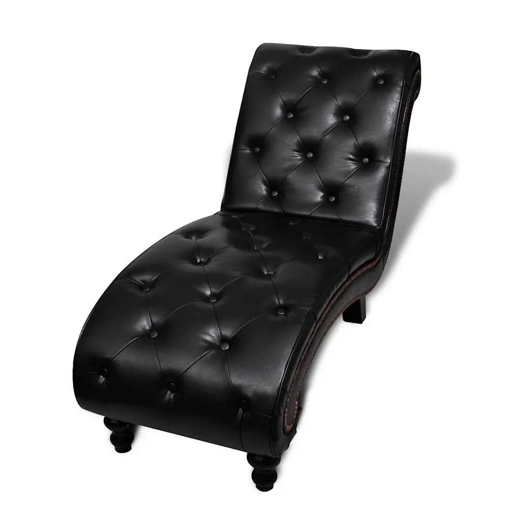 Chaise Lounge Brown Faux Leather Button Tufted Scroll Design Padded Furniture