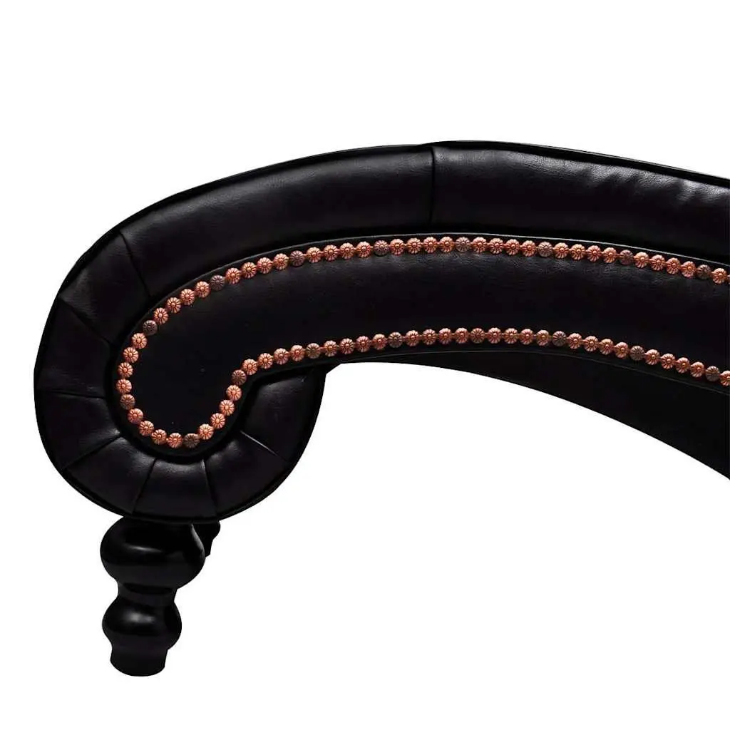 Chaise Lounge Brown Faux Leather Button Tufted Scroll Design Padded Furniture