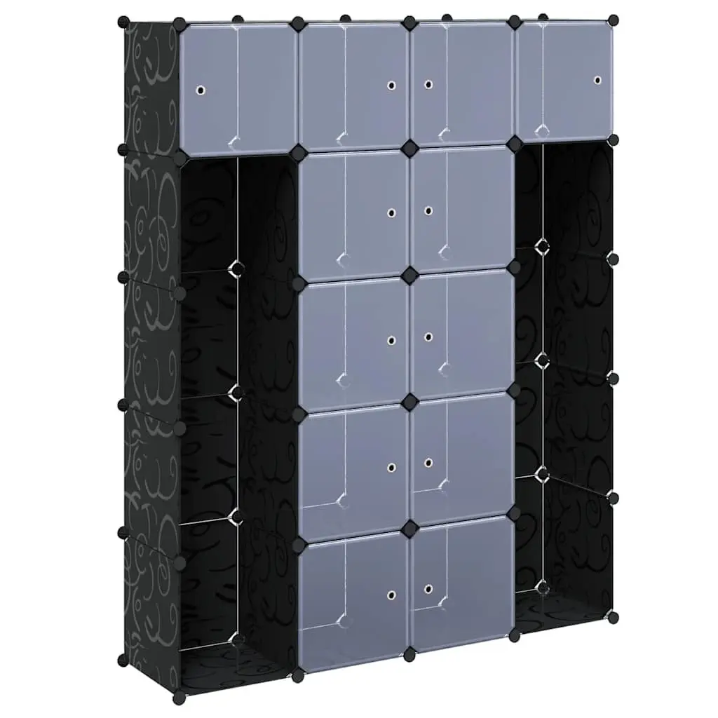 Modular Cabinet Storage Organiser 14 Compartments Black 37W x 146D x 180.5H cm