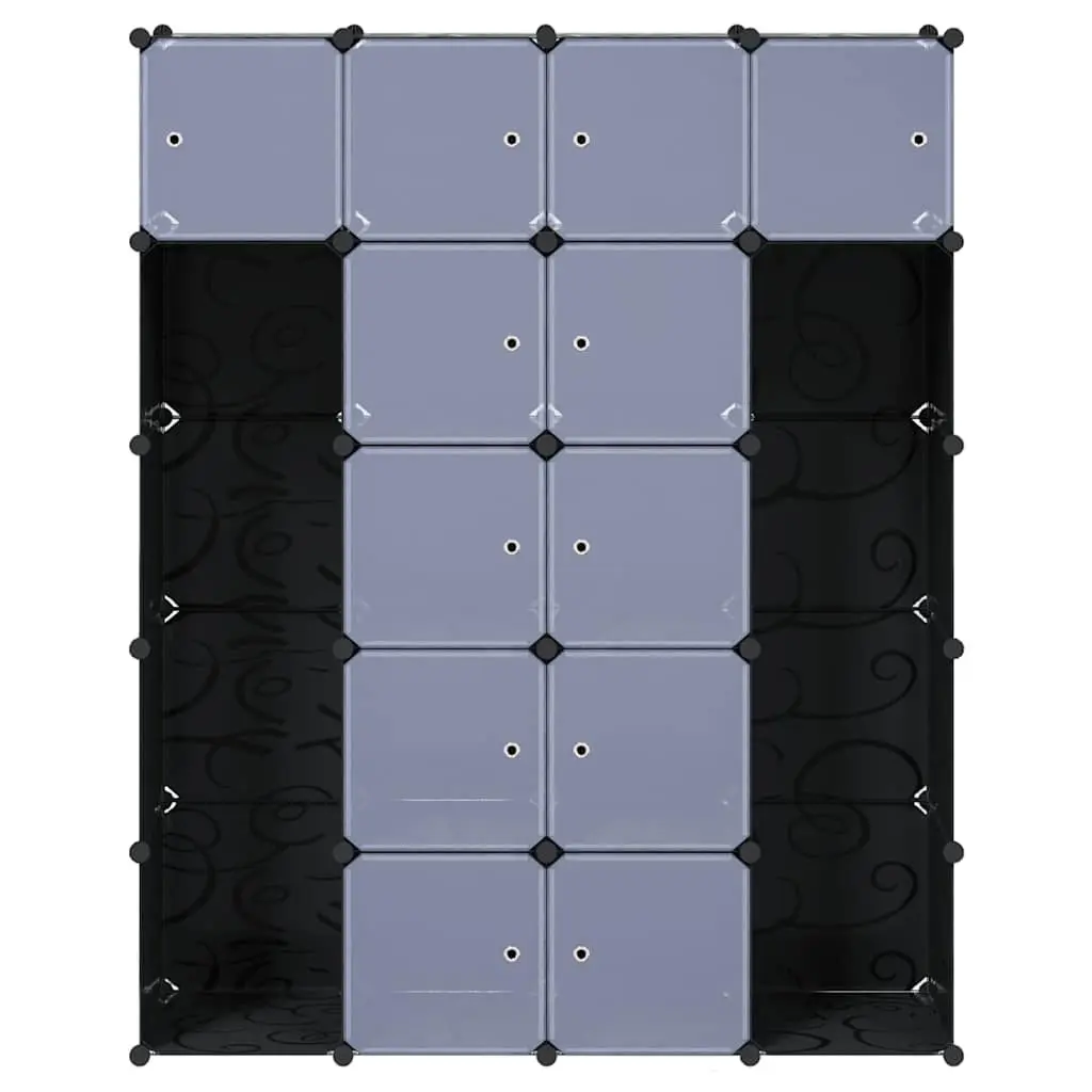 Modular Cabinet Storage Organiser 14 Compartments Black 37W x 146D x 180.5H cm