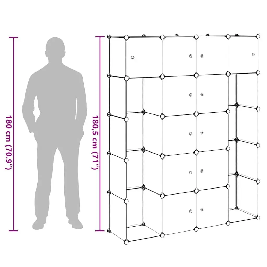 Modular Cabinet Storage Organiser 14 Compartments Black 37W x 146D x 180.5H cm
