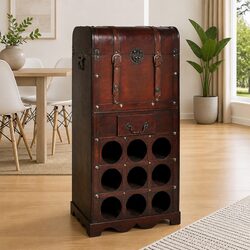 Reliable Wooden Wine Rack with Storage Trunk and Drawer