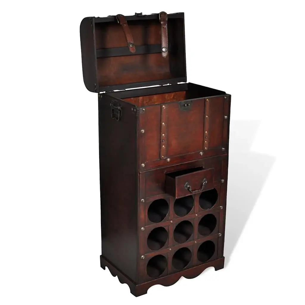 Wooden Wine Rack Storage Cabinet 9 Bottle Holder with Drawer and Trunk Red Plywood
