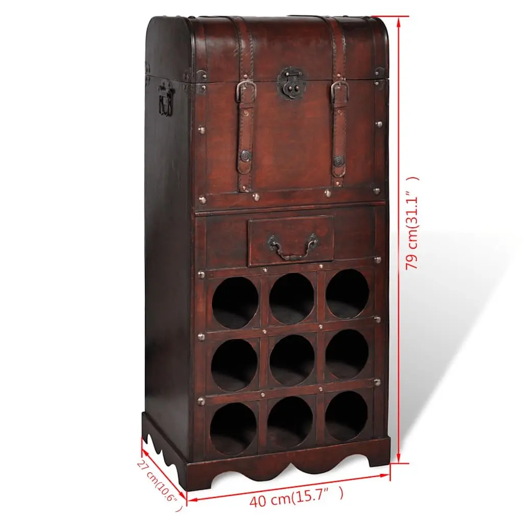 Wooden Wine Rack Storage Cabinet 9 Bottle Holder with Drawer and Trunk Red Plywood