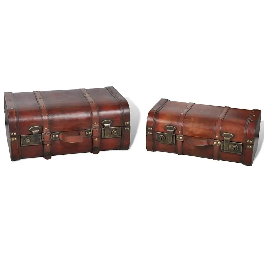 Wooden Storage Chests Vintage Brown Treasure Trunk Box 2 Pieces
