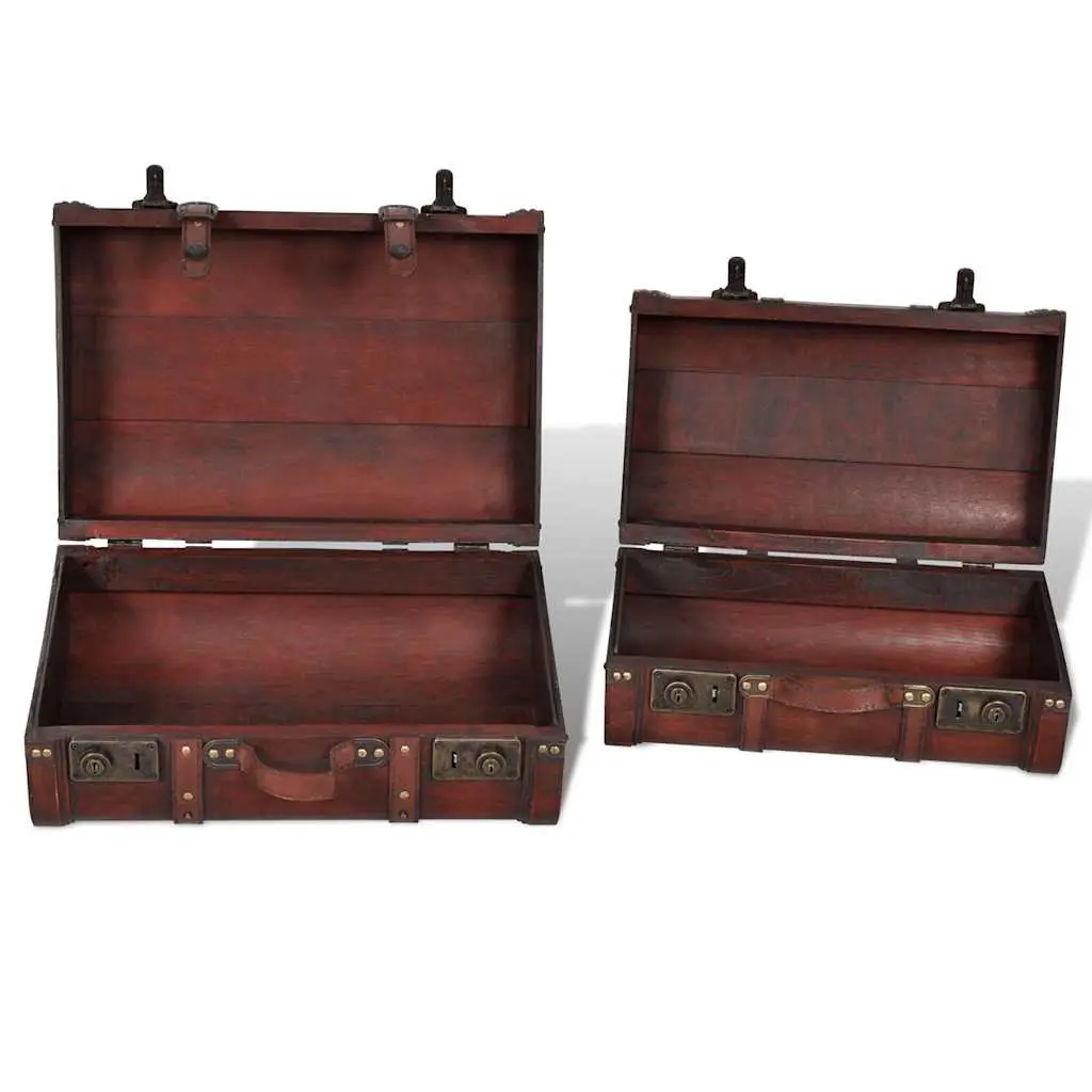 Wooden Storage Chests Vintage Brown Treasure Trunk Box 2 Pieces