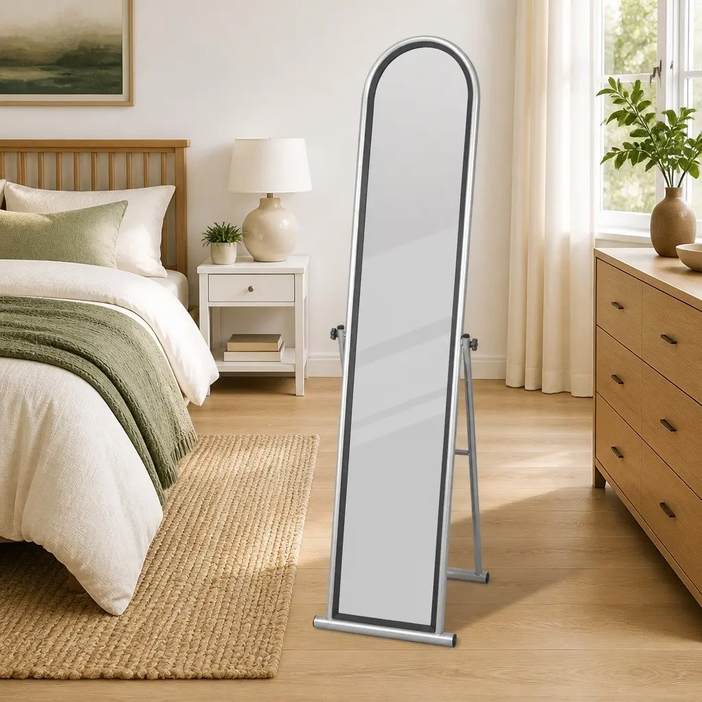 Full Length Rectangular Floor Mirror Freestanding Grey