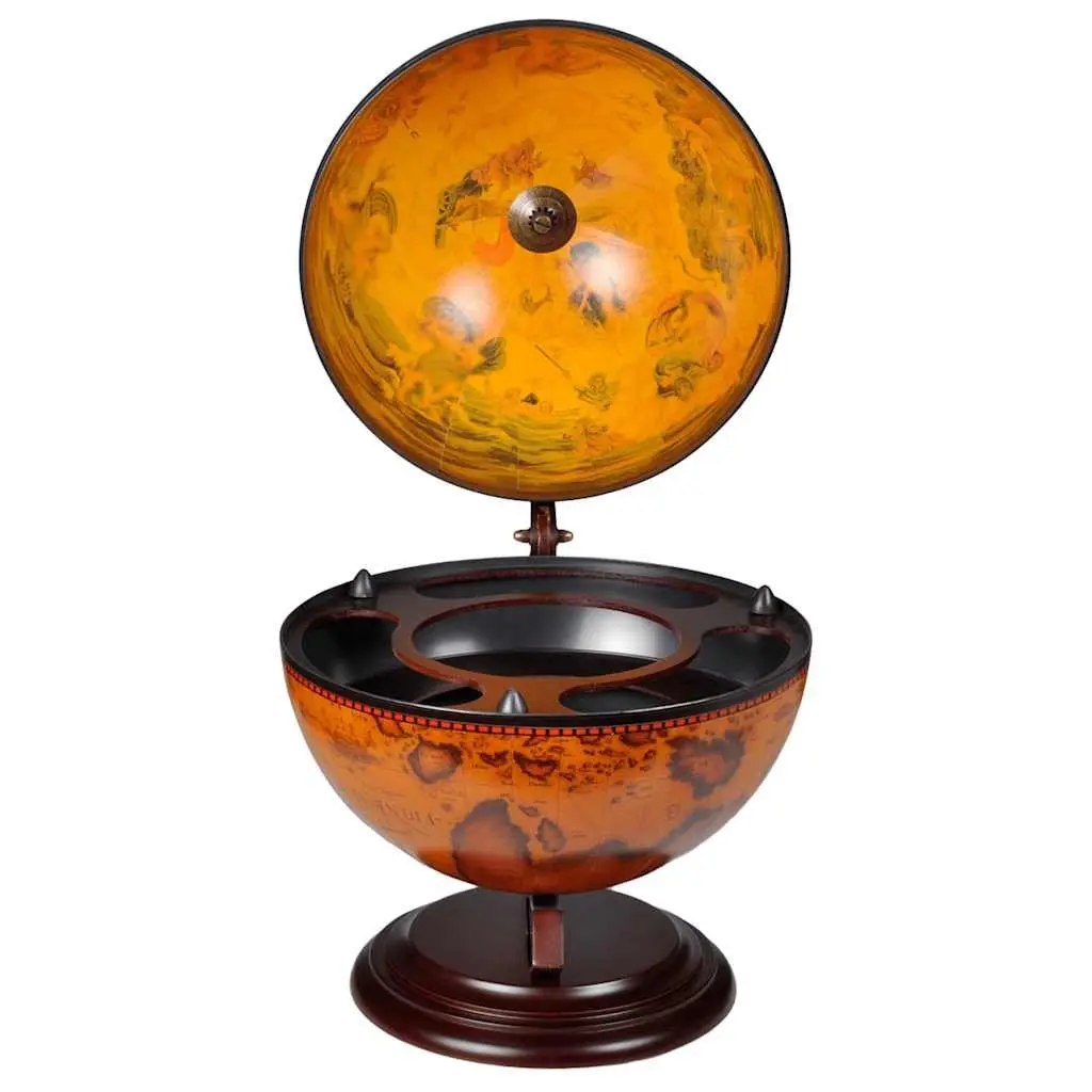 Tabletop Globe Bar Wine Stand Brown Rotating Storage Cabinet Home Decor