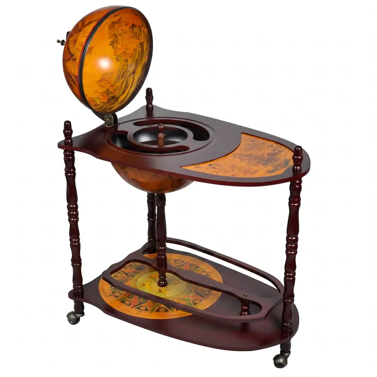 Globe Bar Cabinet Freestanding Wine Storage Display Brown Wooden