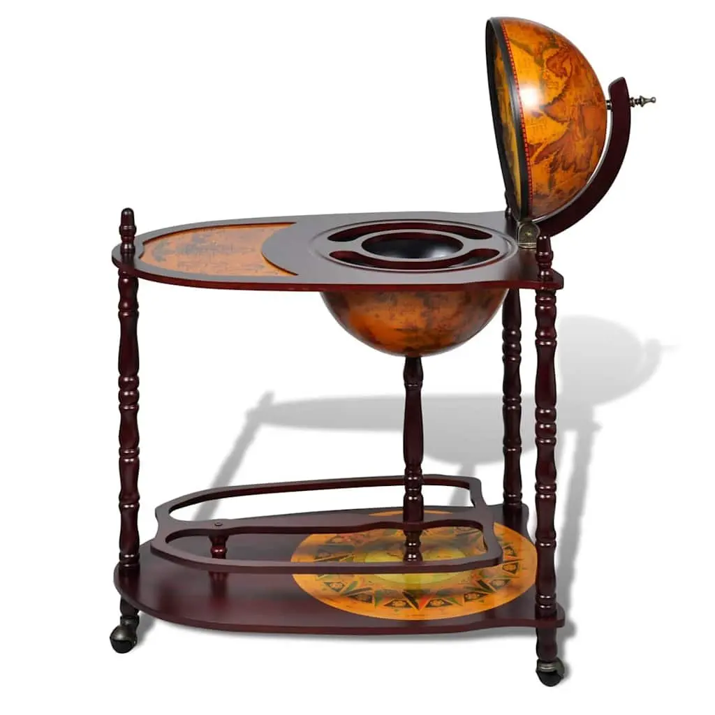 Globe Bar Cabinet Freestanding Wine Storage Display Brown Wooden