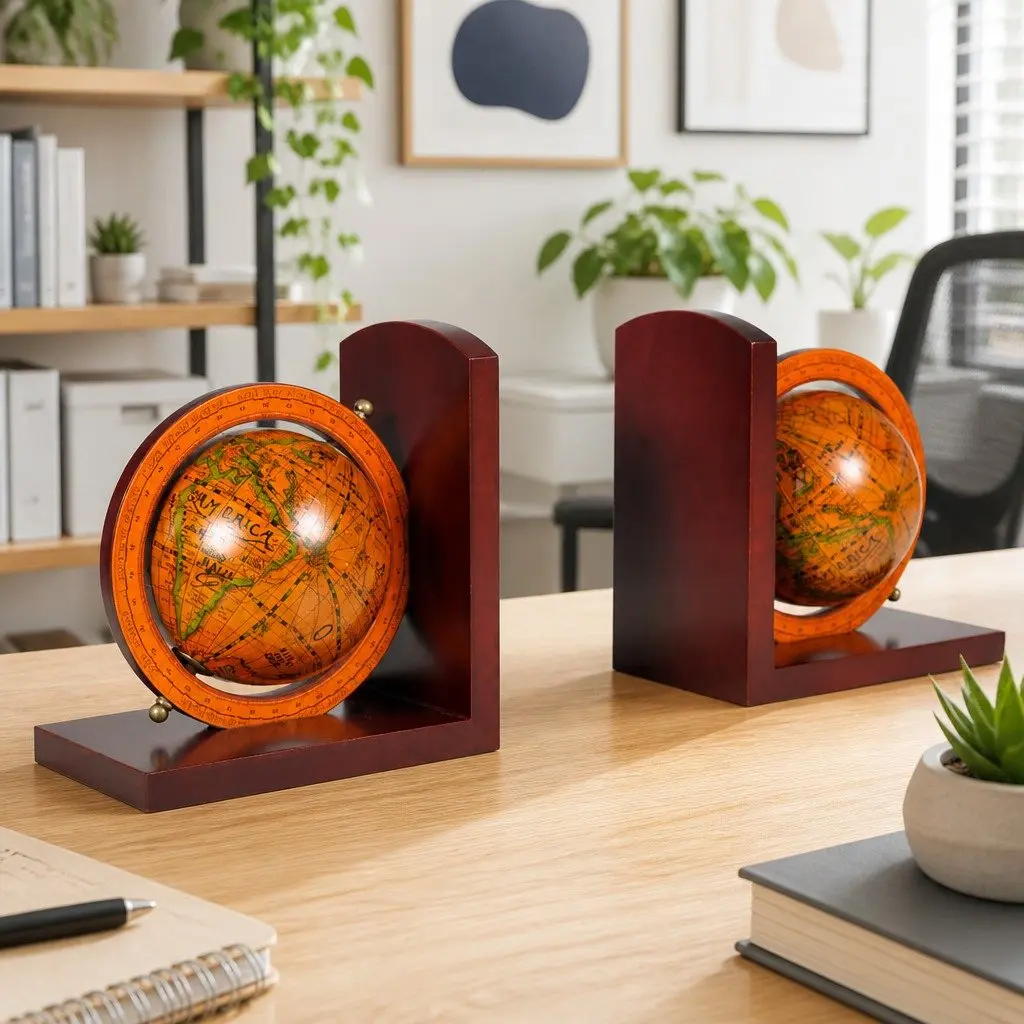 Bookends Globe Decorative Accessory Brown 2 Piece
