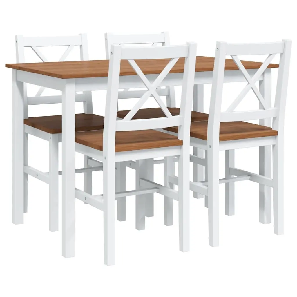 5 Piece Dining Set Table and 4 Chairs Brown White Kitchen Dining Room Furniture