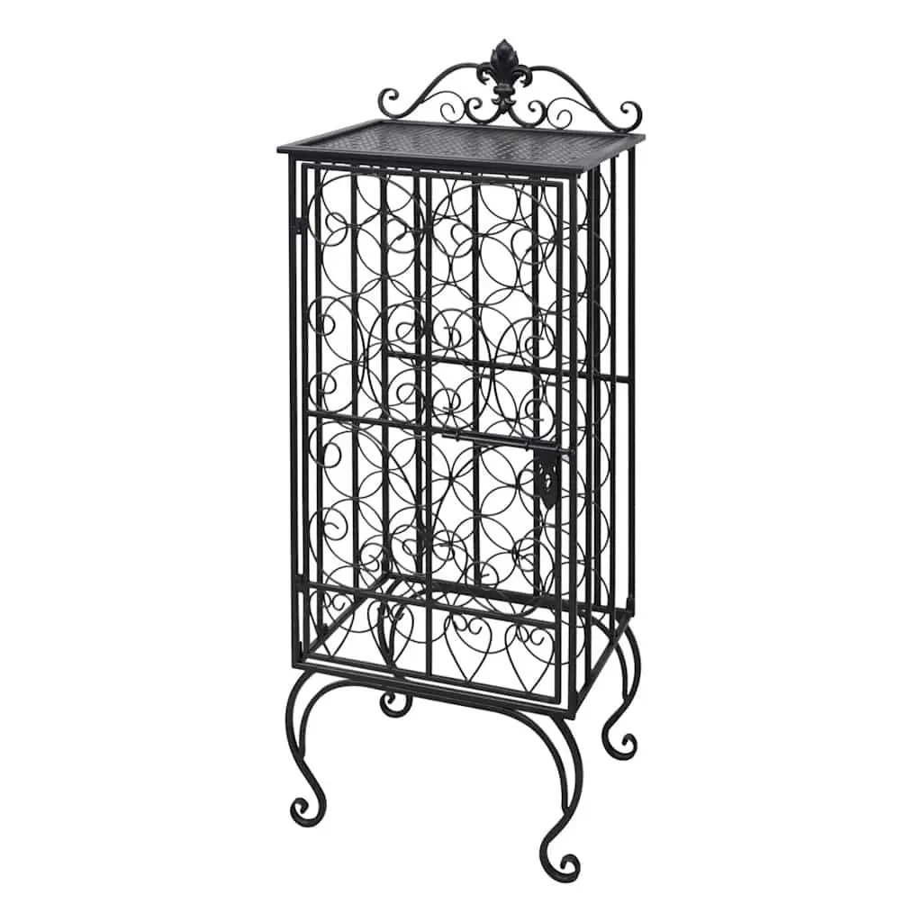 Floor Standing Wine Rack Black Metal Storage for 28 Bottles