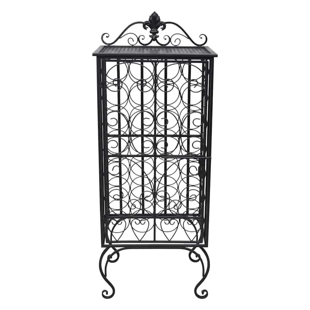 Floor Standing Wine Rack Black Metal Storage for 28 Bottles