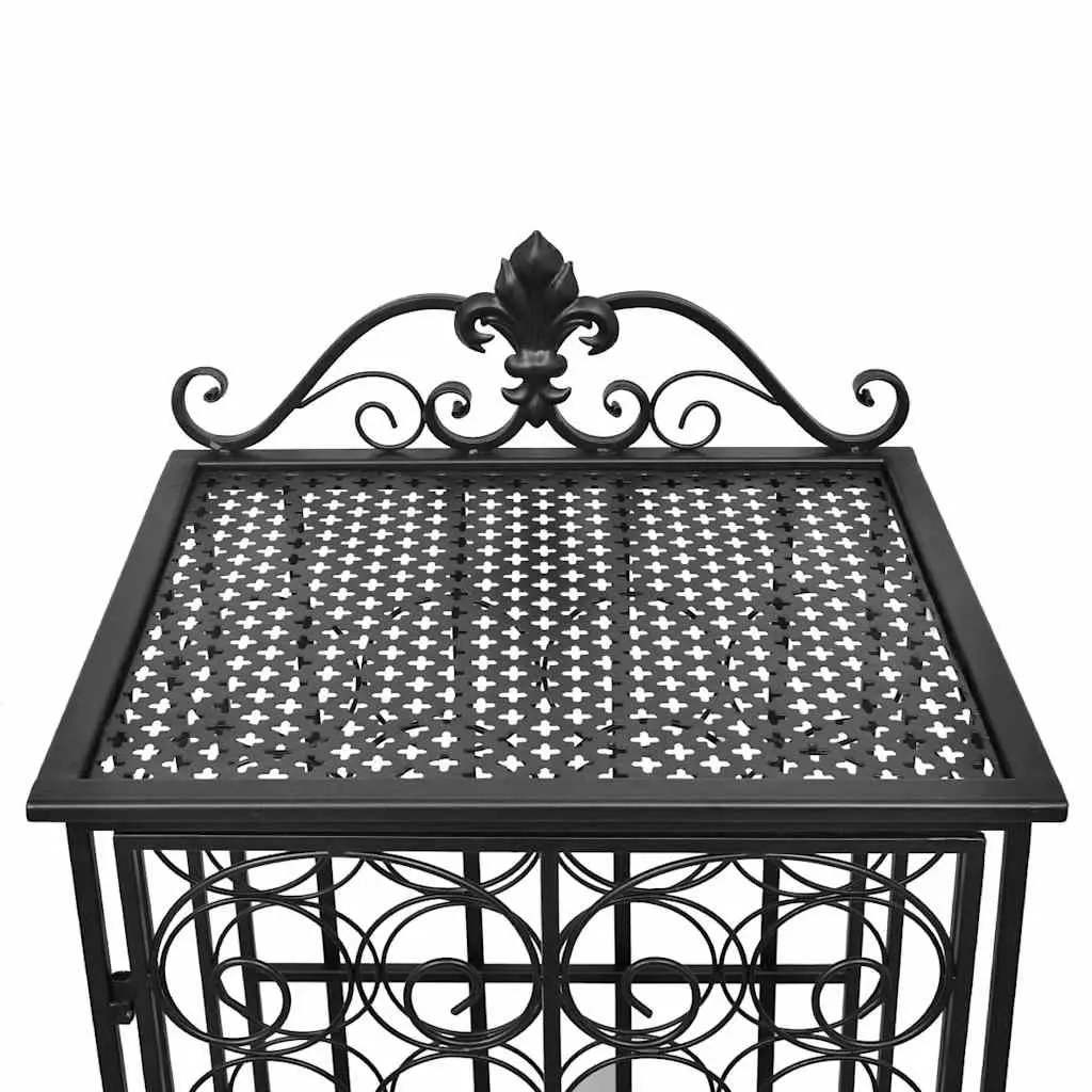Floor Standing Wine Rack Black Metal Storage for 28 Bottles